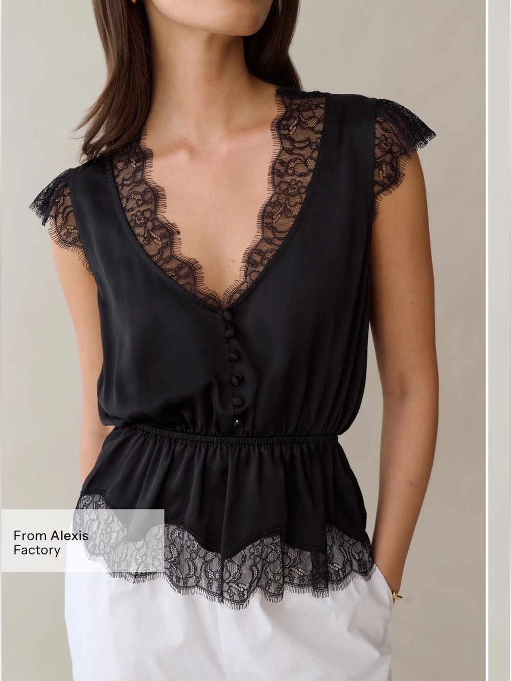NWT Sorella Yada Silk Top size XS Black lace blouse Alexis Few Moda